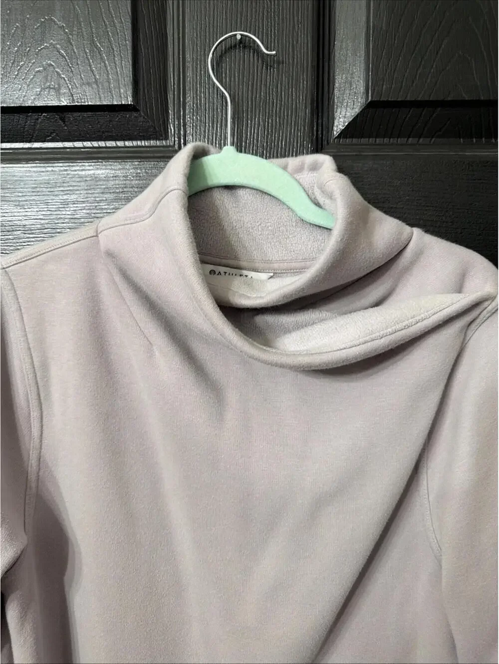 Athleta Cozy Karma Sweatshirt Dress Lilac Fleece Lined Thumbholes Women M Pocket - Picture 3 of 9